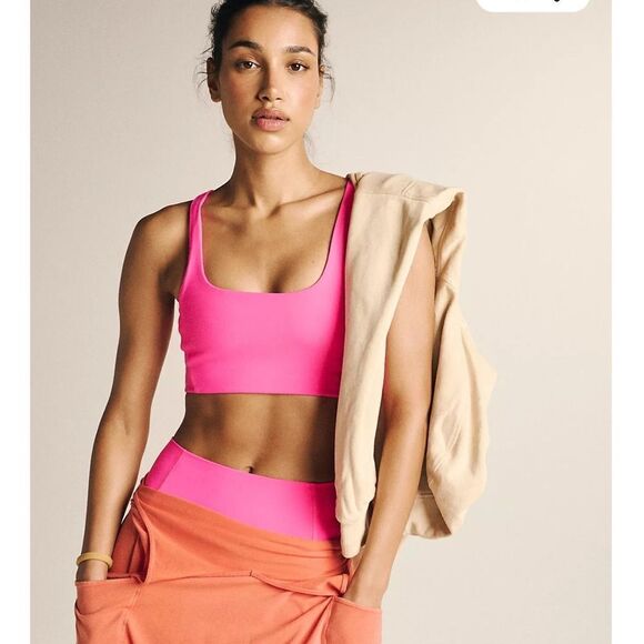 2 pcs Free People Good Karma items Hot Pink Square Neck Bra & Leggings both M/L - Picture 4 of 8